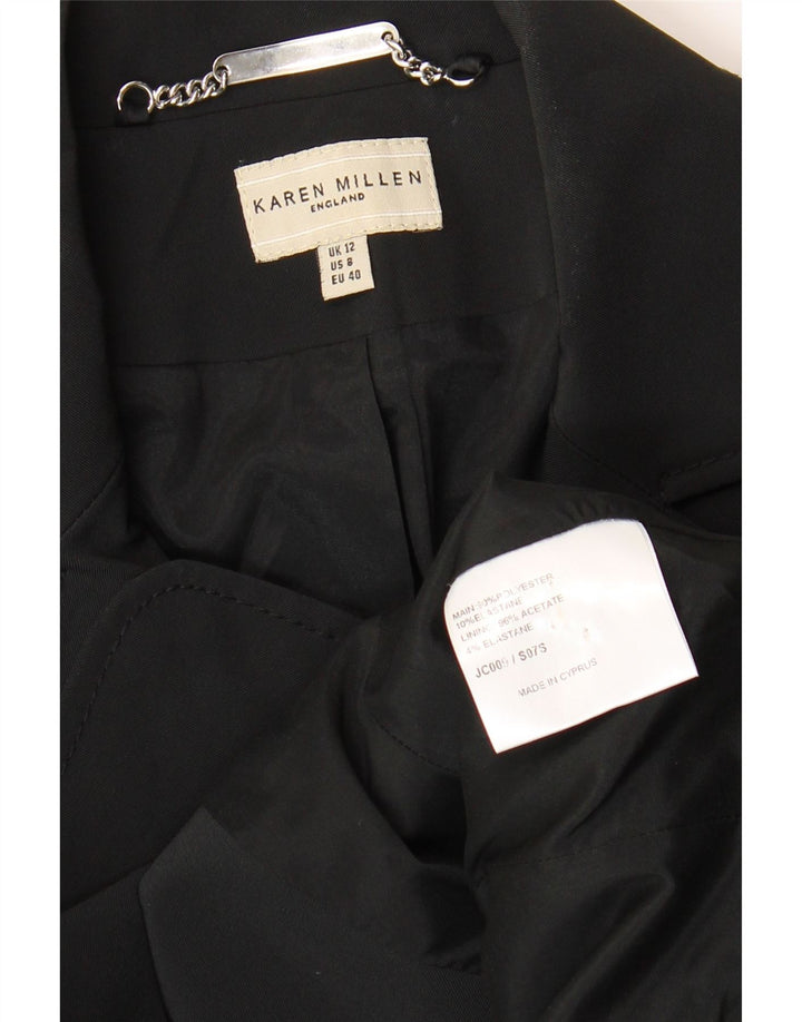 KAREN MILLEN Womens Crop 1 Button Blazer Jacket UK 12 Medium Black