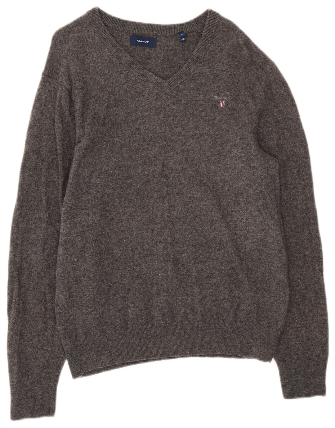 Gant Womens V-Neck Jumper Sweater UK 16 Large Grey Wool