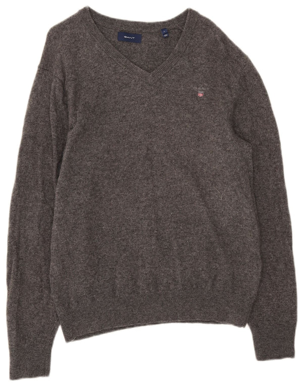 Gant Pull col en V pour femme UK 16 Large Gris Laine