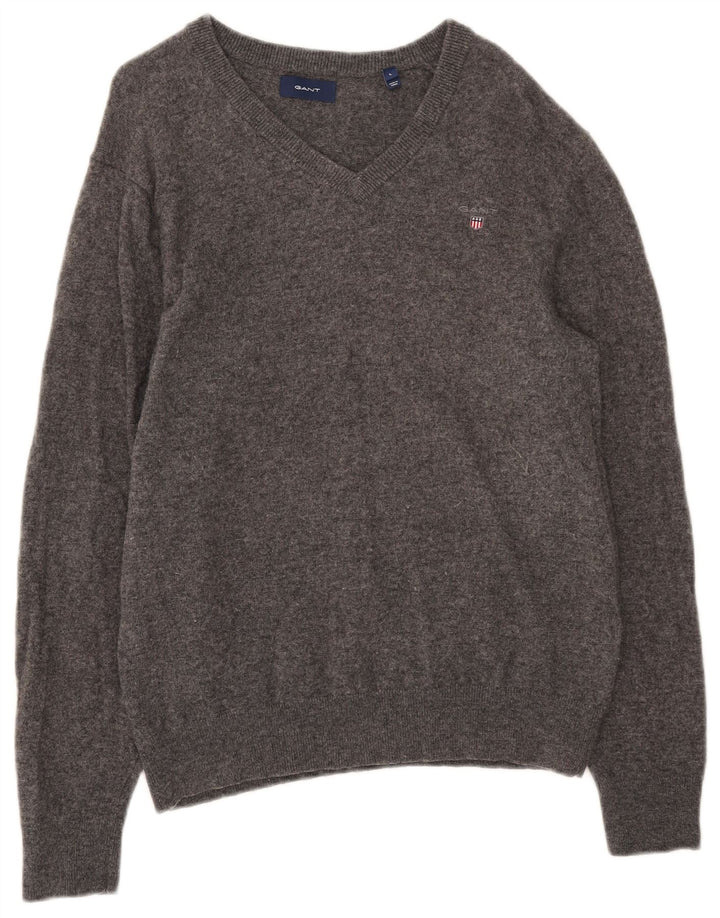 Gant Womens V-Neck Jumper Sweater UK 16 Large Grey Wool