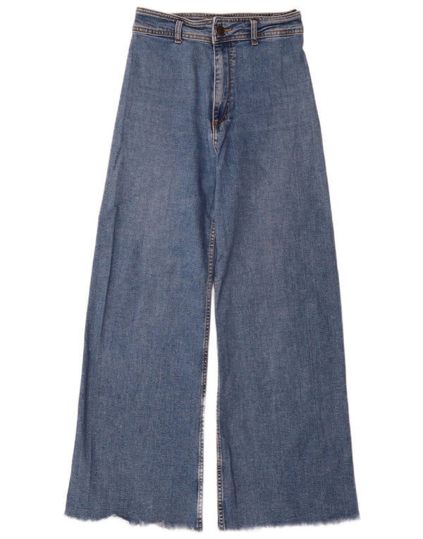 Zara Damen-Jeans mit hoher Taille und weitem Bein, EU 38, Größe S, W28, L30, blaue Baumwolle