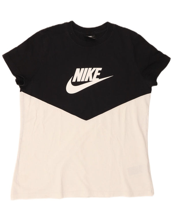 Nike T-shirt graphique pour femme UK 16 Grand coton color block noir