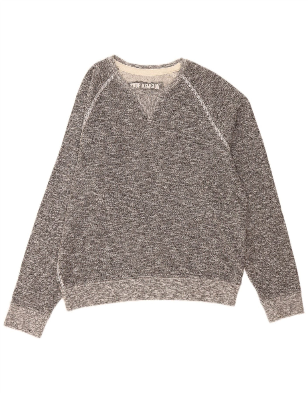 True Religion Mens Sweatshirt Jumper XL Grey Flecked Cotton