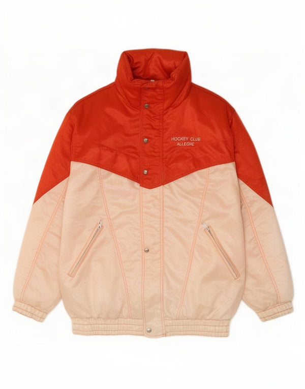 Giacca da sci vintage da uomo con cappuccio UK 40 Large Orange Colourblock