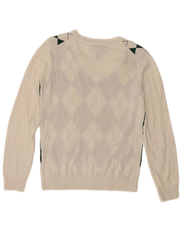 Maglione maglione con scollo a V da donna Tommy Hilfiger UK 6 XS bianco a rombi/diamante