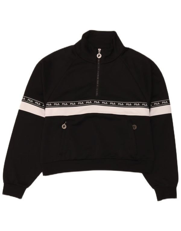 Fila Womens Graphic Sweatshirt Jumper UK 14 Medium Black Colourblock Sports