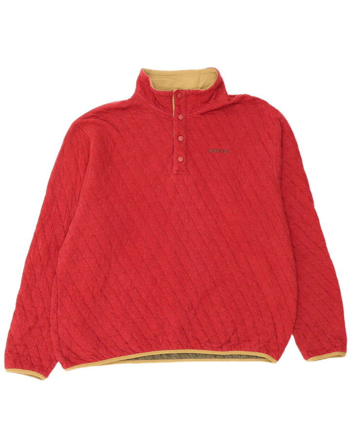 Orvis Mens Button Neck Sweatshirt Jumper XL Red Cotton
