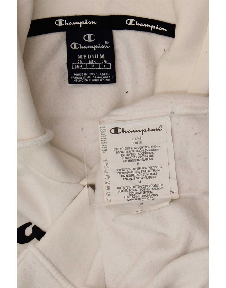Champion Mens Graphic Hoodie Jumper Medium White Cotton