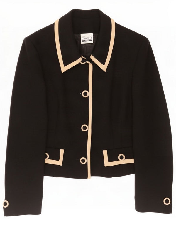 Gabrielle Womens Crop 4 Button Blazer Jacket IT 42 Medium Black Wool