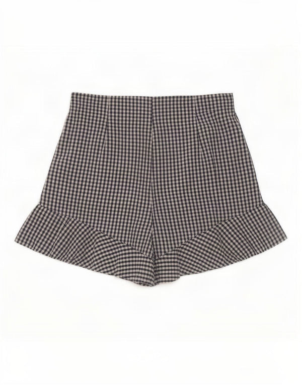 Zara Damen Shorts mit hoher Taille XS W24 Marineblau Gingham