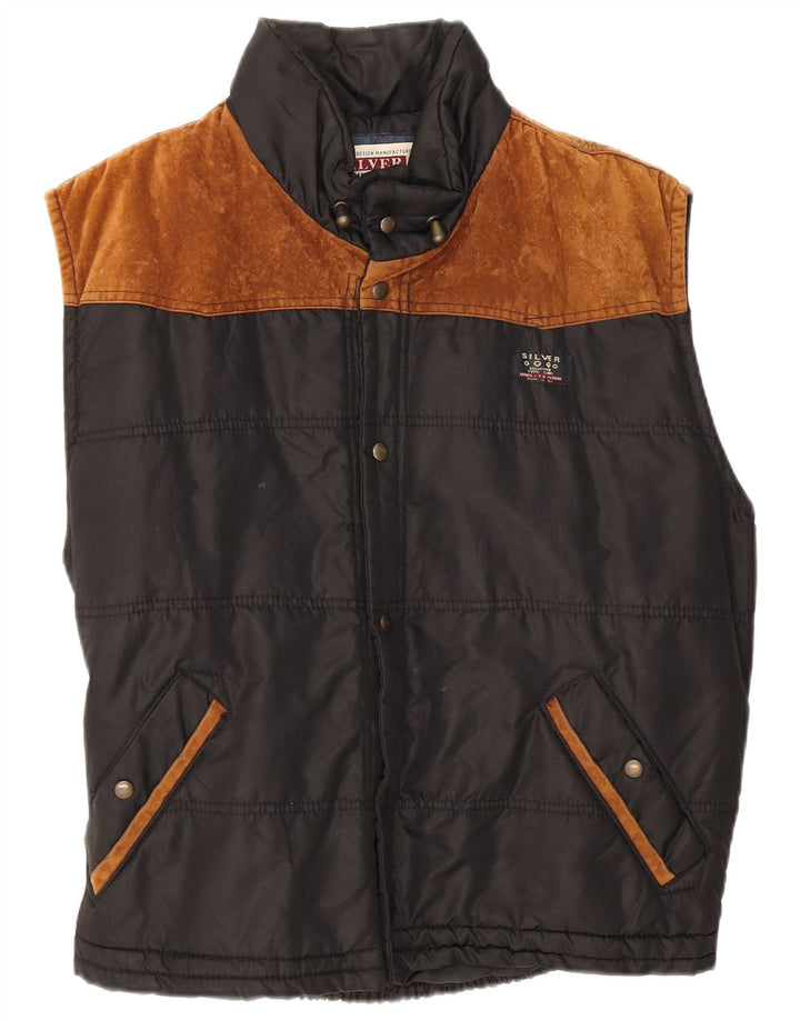 Vintage Mens Padded Gilet UK 38 Medium Black Polyester