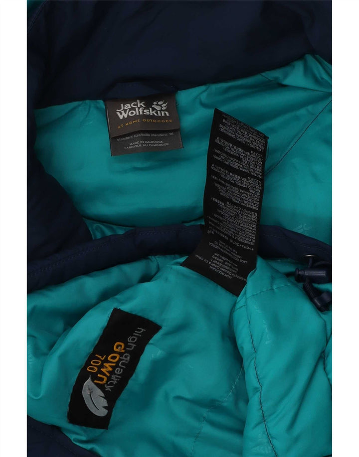 Jack Wolfskin Womens Hooded Padded Jacket UK 8/10 Small Navy Blue Polyester