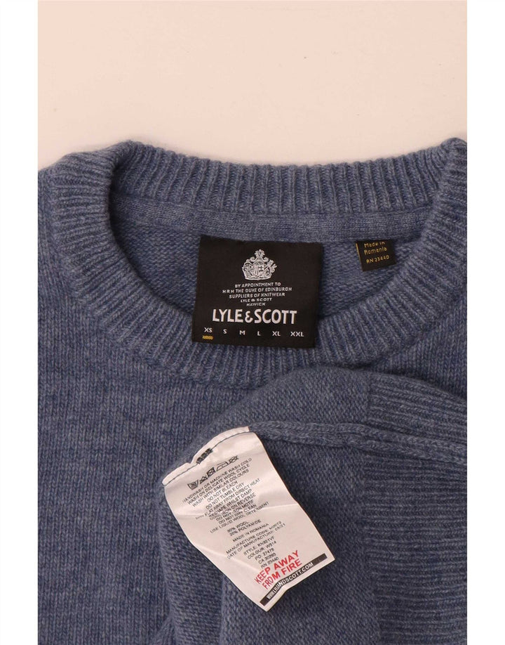 Lyle & Scott Mens Crew Neck Jumper Sweater XS Blue Wool