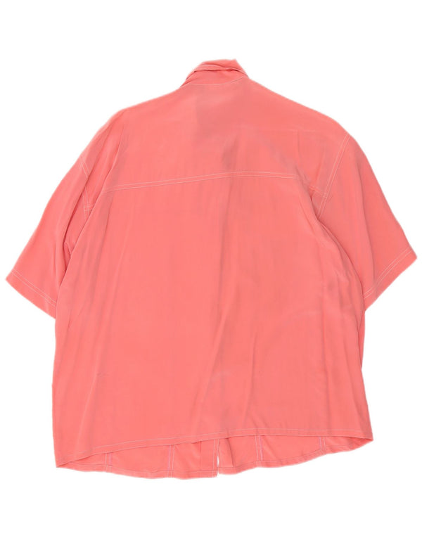 Vintage kvinders kortærmet skjortebluse UK 16 Large Pink Silk