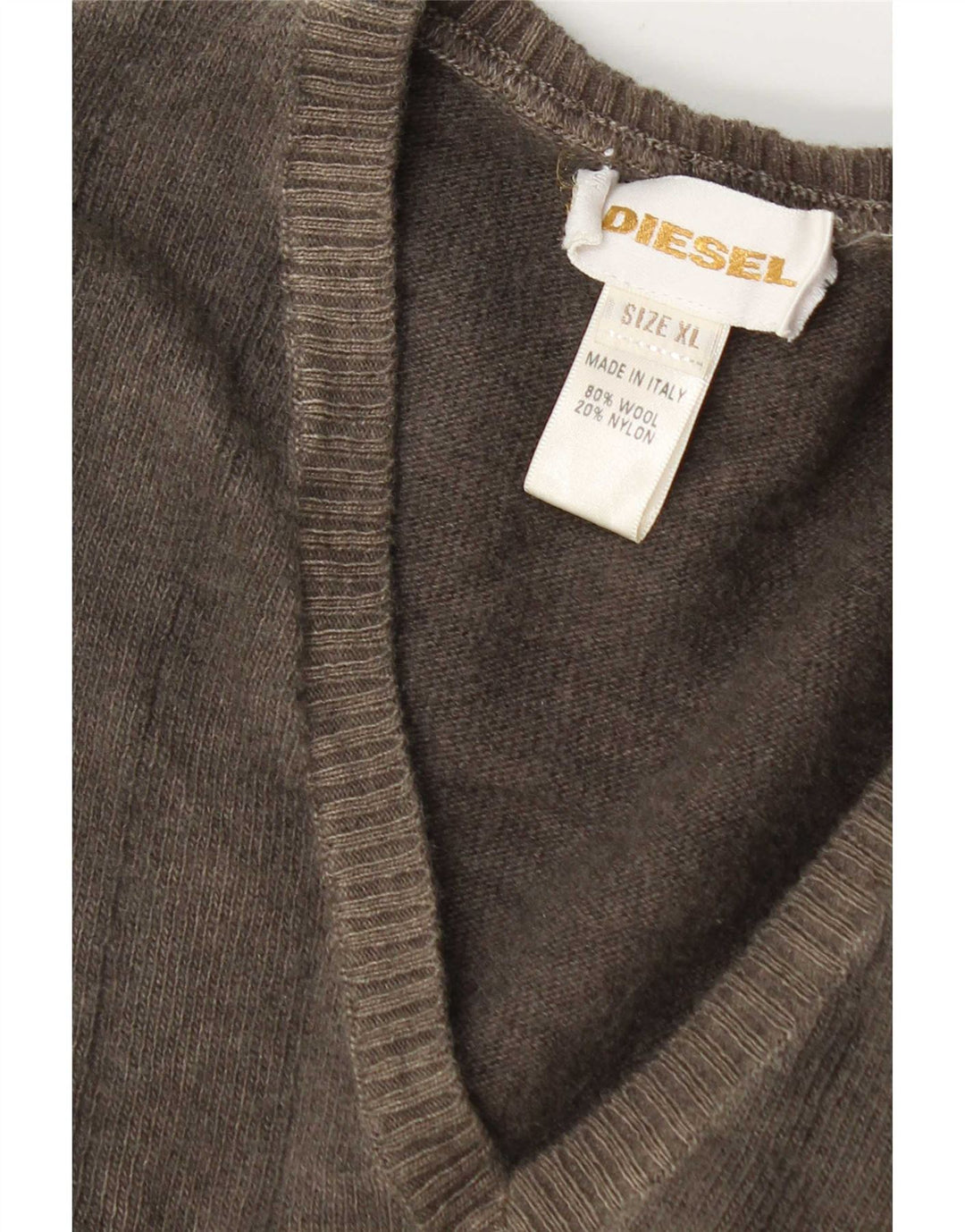 Diesel Mens V-Neck Jumper Sweater XL Grey Wool