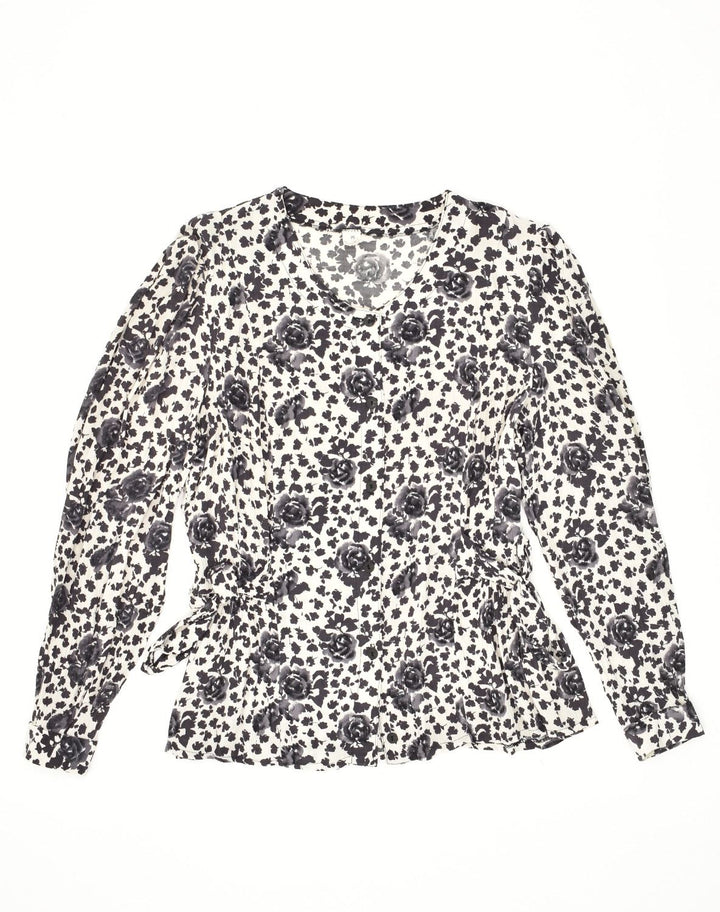 VINTAGE Womens Shirt Blouse UK 14 Medium White Floral Viscose | Vintage Vintage | Thrift | Second-Hand Vintage | Used Clothing | Messina Hembry 
