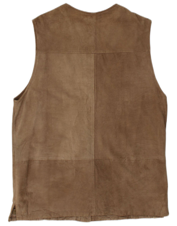 Vintage Womens Suede Gilet EU 42 Large Brown Leather