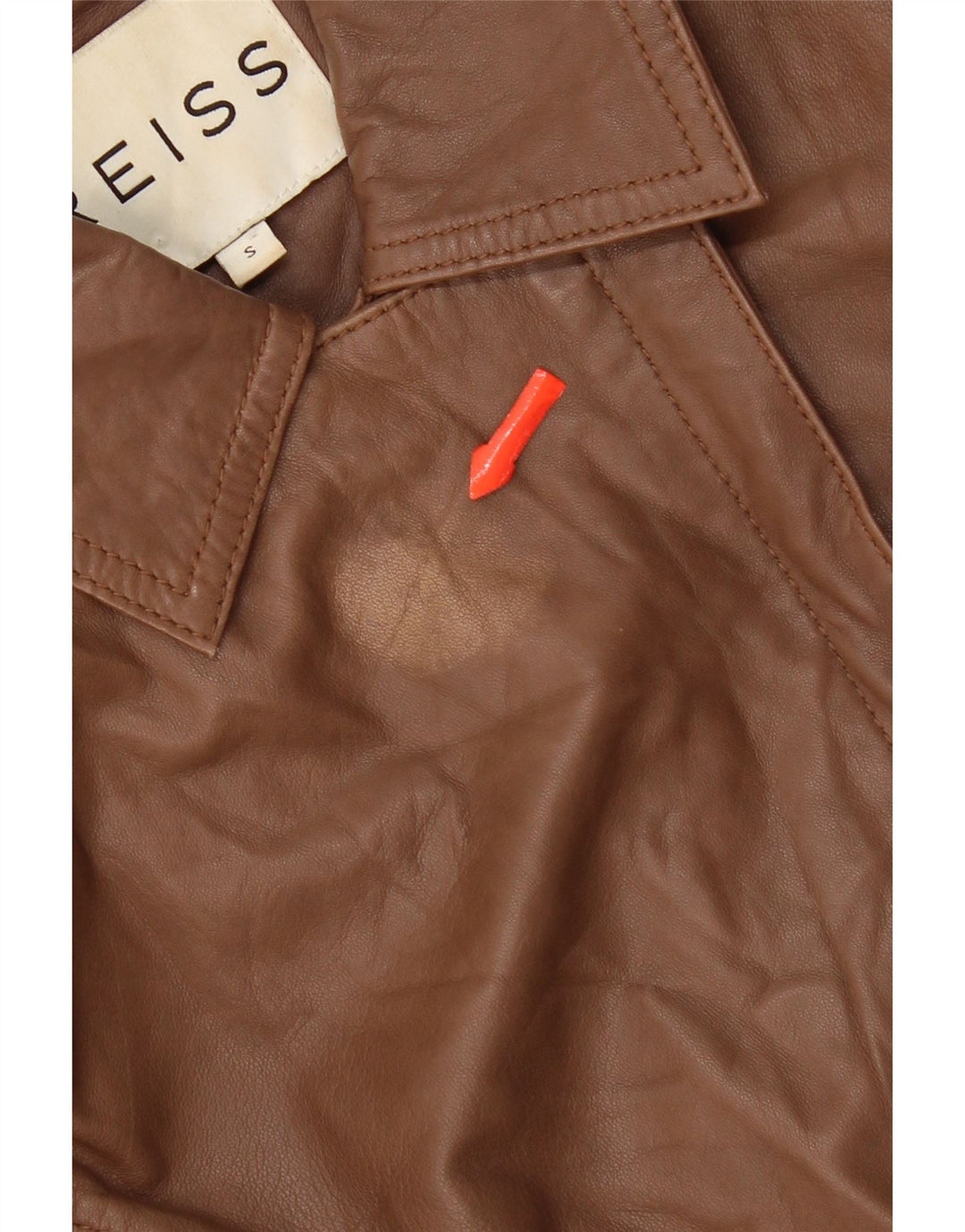 Reiss Womens Crop Læderjakke UK 10 Lille brunt læder