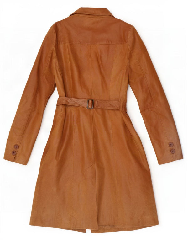 Abrigo de cuero vintage para mujer IT 46 Marrón grande