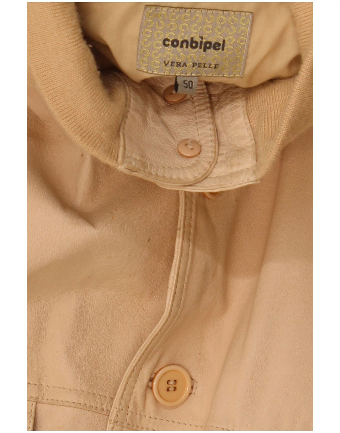 Conbipel Mens Leather Jacket IT 50 Large Beige Leather