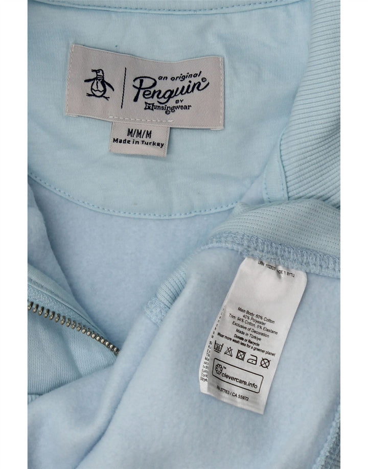 Felpa da uomo con zip e collo Penguin, in cotone blu medio