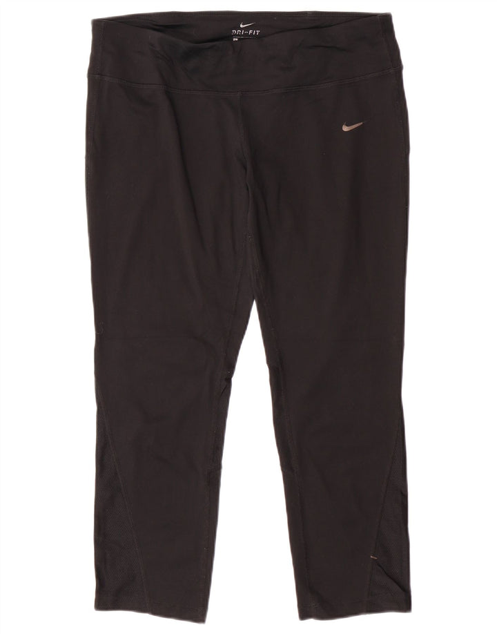 NIKE Womens Dri Fit Capri Leggings UK 14 Large  Black Polyester