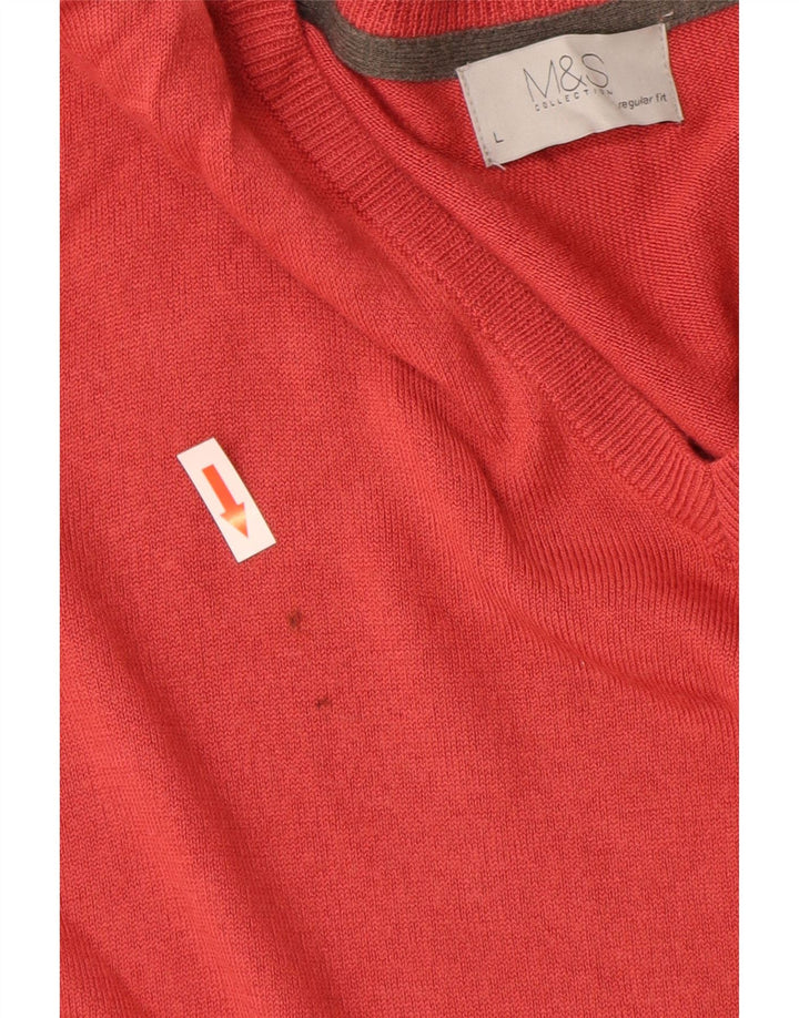 Marks & Spencer Mens Regular Fit V-Neck Jumper Sweater Large Red Acrylic