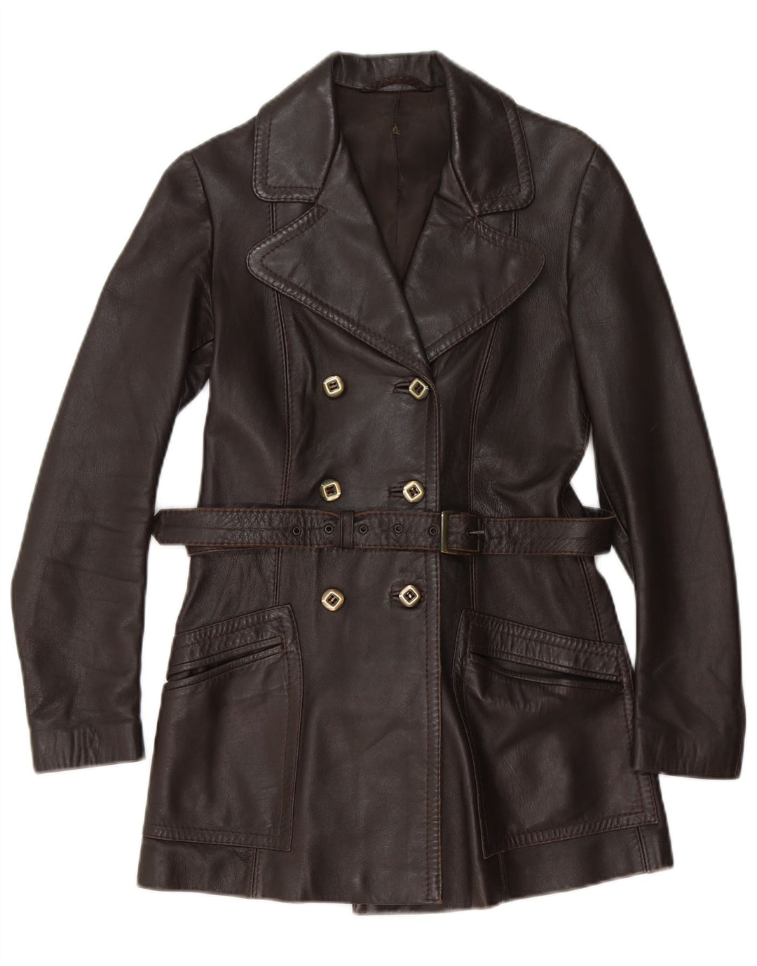 Vintage Womens Leather Coat UK 6 XS Brown