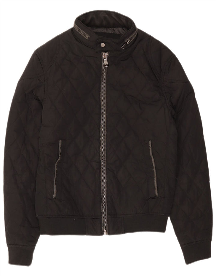 Zara Mens Hooded Quilted Jacket UK 36 Small Black Polyester