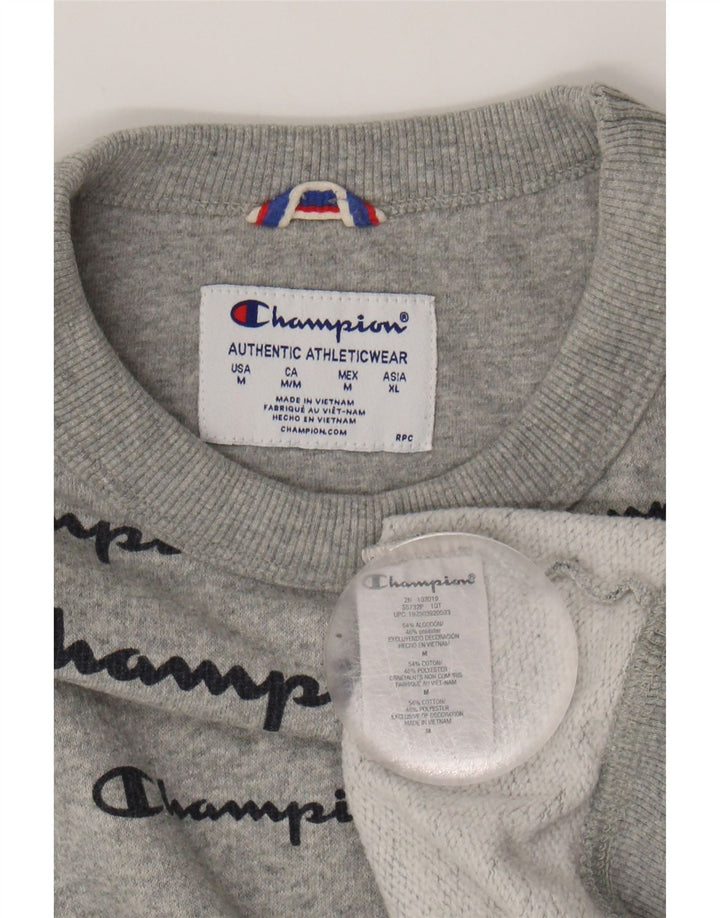 CHAMPION Mens Graphic Sweatshirt Jumper Medium Grey Cotton Vintage Champion and Second-Hand Champion from Messina Hembry 