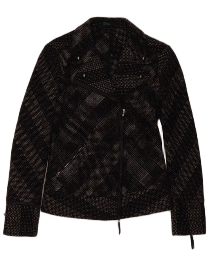 Benetton Womens Blazer Jacket IT 44 Medium Grey Striped Wool