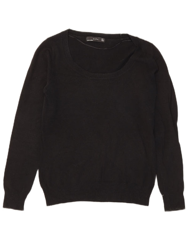 Zara Womens Boat Neck Jumper Sweater UK 14 Large Black