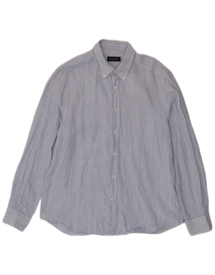 Massimo Dutti Mens Shirt XL Blue Pinstripe