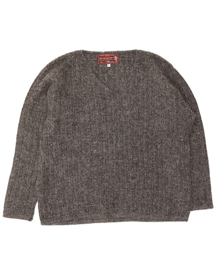 Rifle Mens V-Neck Jumper Sweater Large Grey Acrylic
