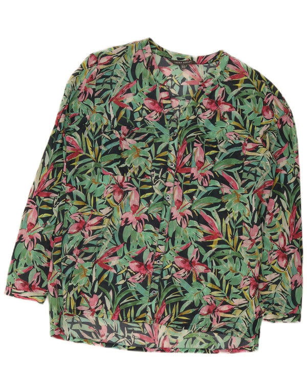 Laura Ashley Womens Shirt Blouse UK 14 Large Green Floral Cotton