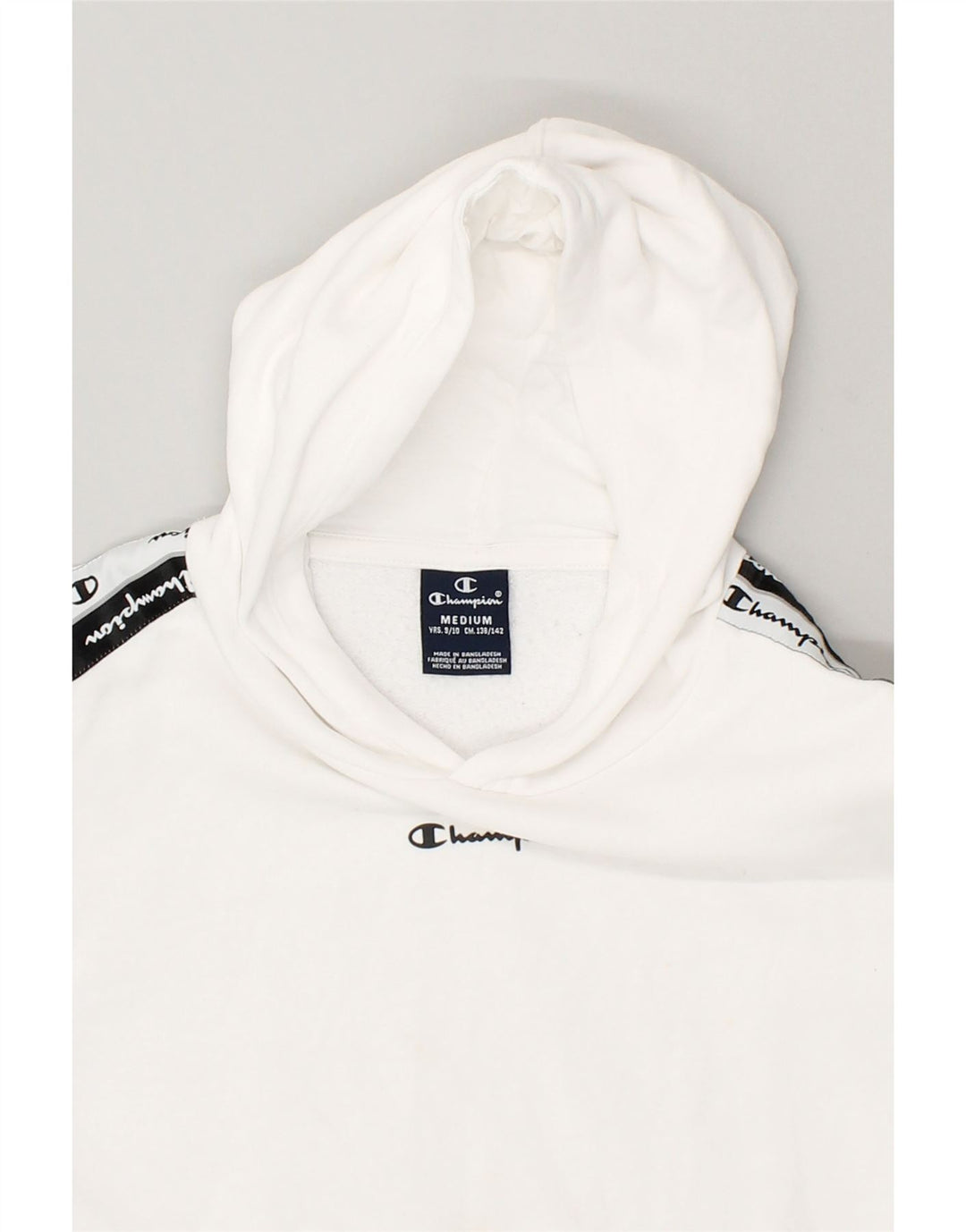 CHAMPION Boys Graphic Hoodie Jumper 9-10 Years Medium White Cotton | Vintage Champion | Thrift | Second-Hand Champion | Used Clothing | Messina Hembry 