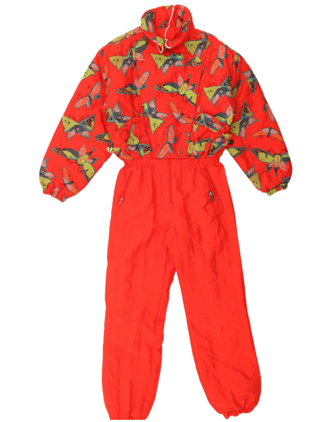 Vintage Womens Abstract Pattern Ski Jumpsuit UK 14 Medium Red Butterfly