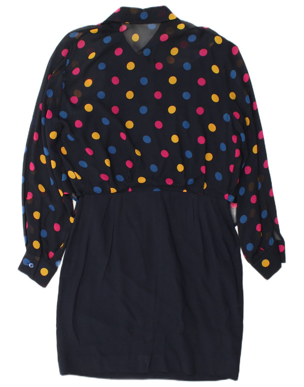 Arezia Womens Front Tie Sheath Dress UK 10 Small Navy Blue Spotted