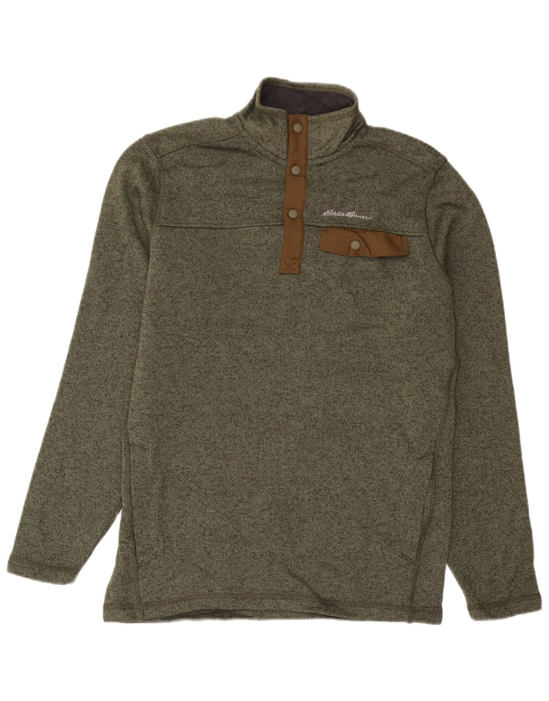 Eddie Bauer Mens Tall Button Neck Sweatshirt Jumper Medium Khaki Flecked