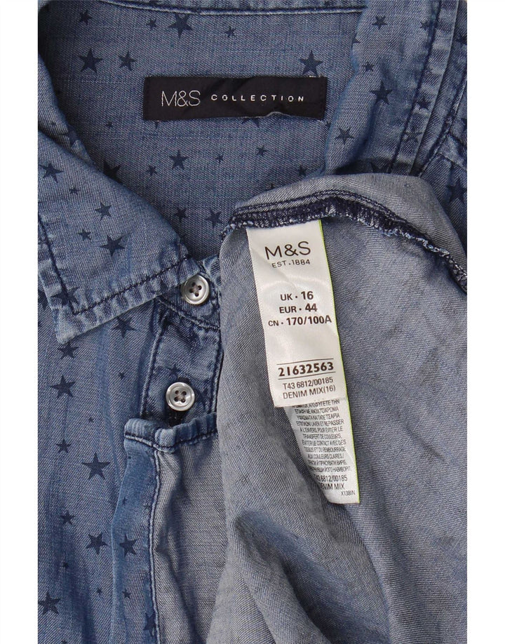 Marks & Spencer Womens Longline Abstract Pattern Shirt UK 16 Large Blue