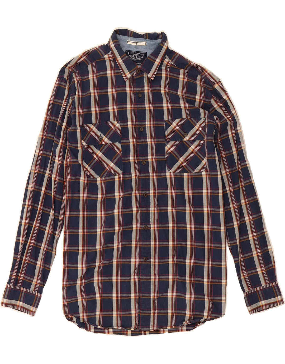NAUTICA Mens Shirt Large Navy Blue Check Cotton Vintage Nautica and Second-Hand Nautica from Messina Hembry 
