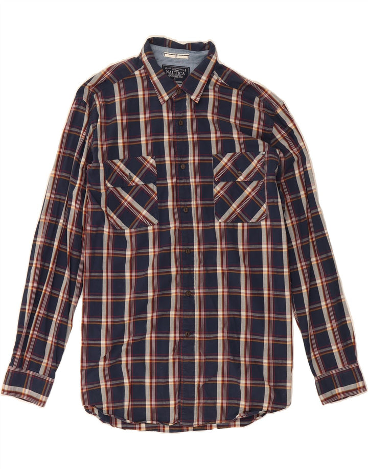 NAUTICA Mens Shirt Large Navy Blue Check Cotton Vintage Nautica and Second-Hand Nautica from Messina Hembry 