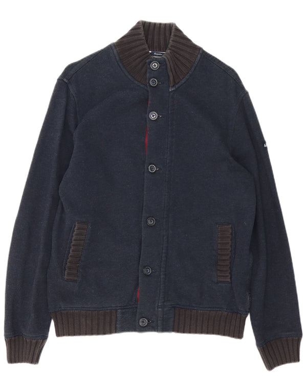Armani Jeans Cardigan Homme Pull Large Bleu Marine Coton