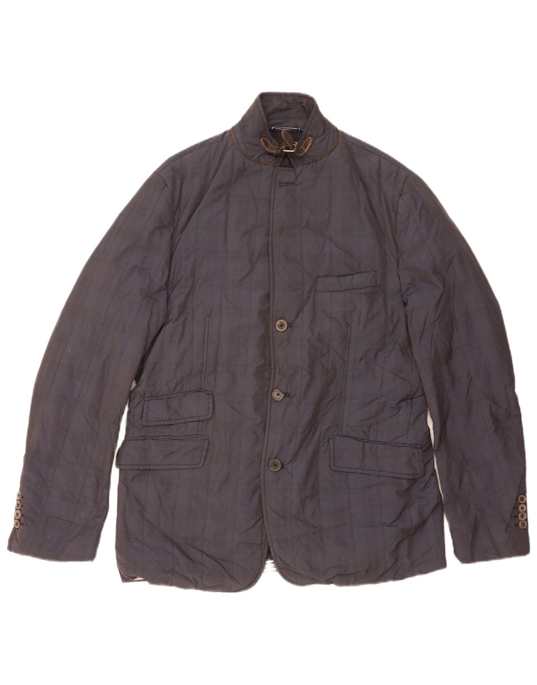 Massimo Dutti Mens Utility Jacket UK 40 Large Navy Blue Check Acetate