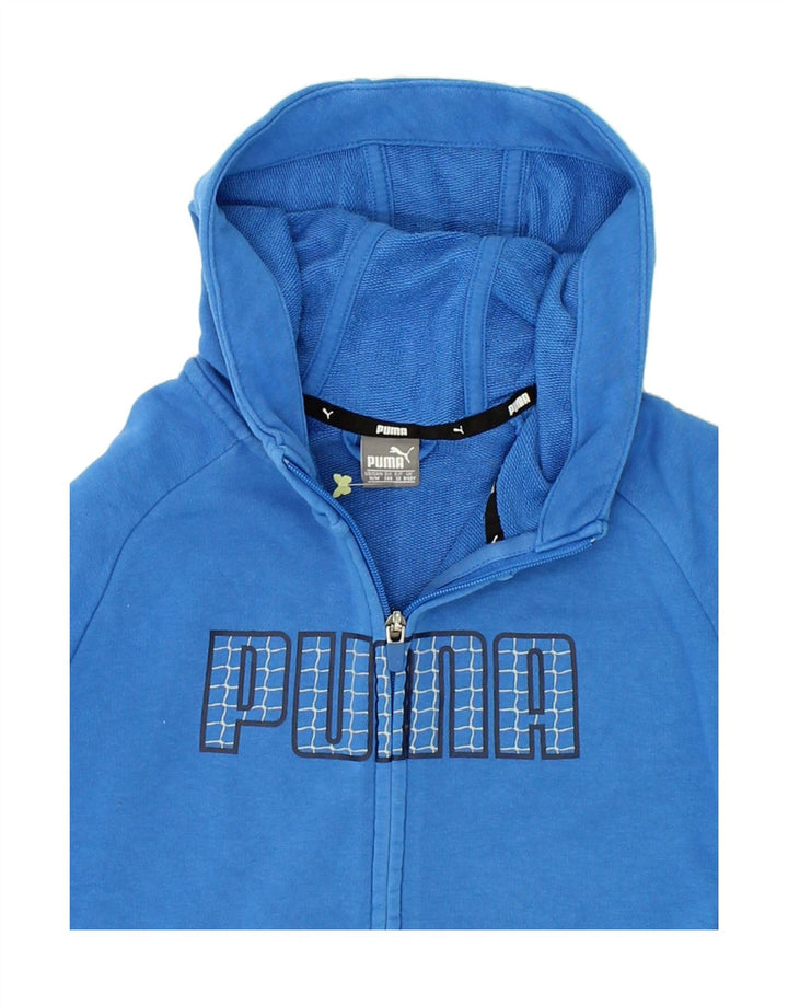 PUMA Boys Graphic Zip Hoodie Sweater 9-10 Years Blue Cotton Vintage Puma and Second-Hand Puma from Messina Hembry 
