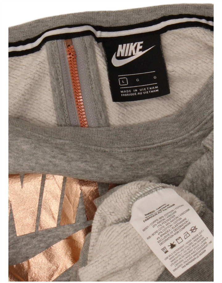 Nike Womens Crop Graphic Oversized Sweatshirt Jumper UK 16 Large Grey