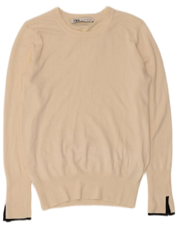Zara Womens Boat Neck Jumper Sweater UK 12 Medium Off White Viscose