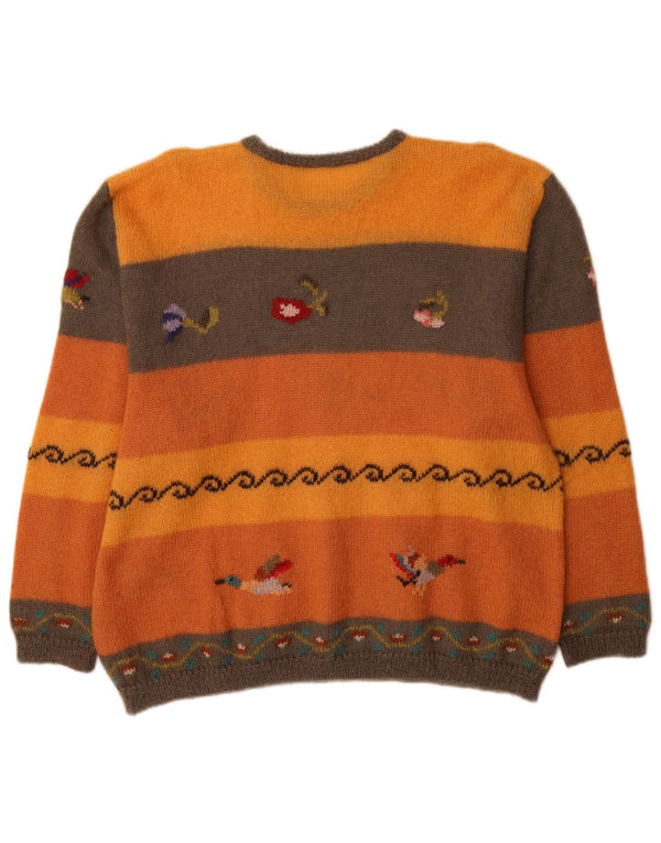 Vintage dame sweater med rund hals DK 18 XL Orange Colourblock nyhed
