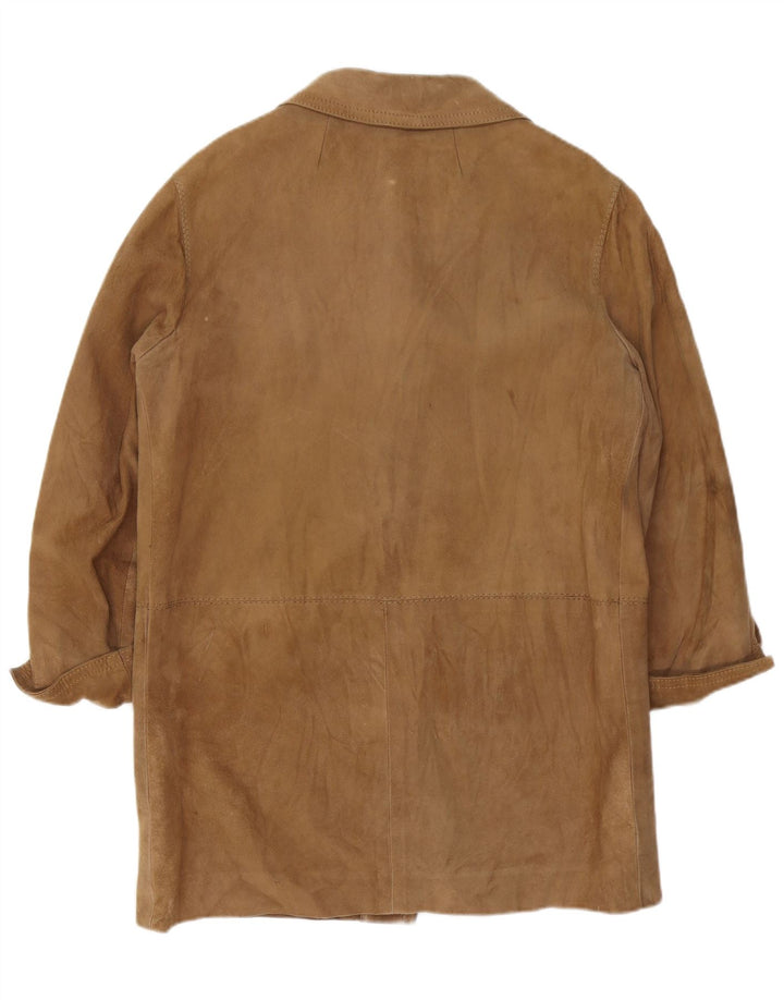 VINTAGE Womens Suede Overcoat UK 16 Large Brown Leather