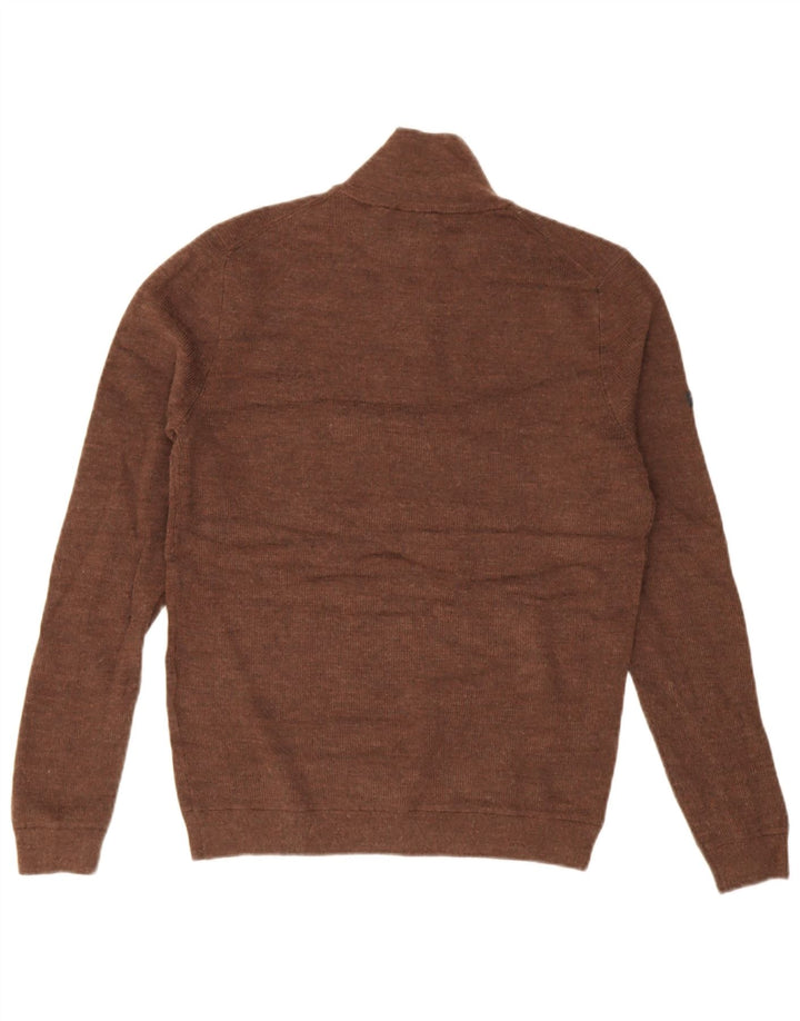 Superdry Pull à col zippé en laine mérinos marron moyen